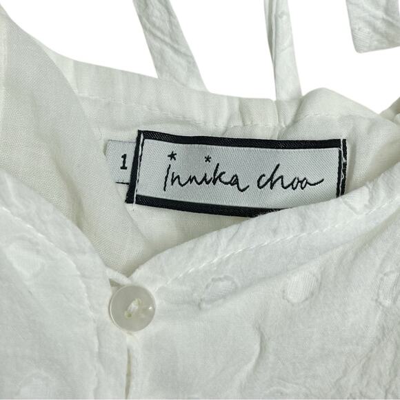 Innika Choo White Embroidered Floral Puff Sleeve Full Button Madonna Mini Dress - Picture 6 of 16